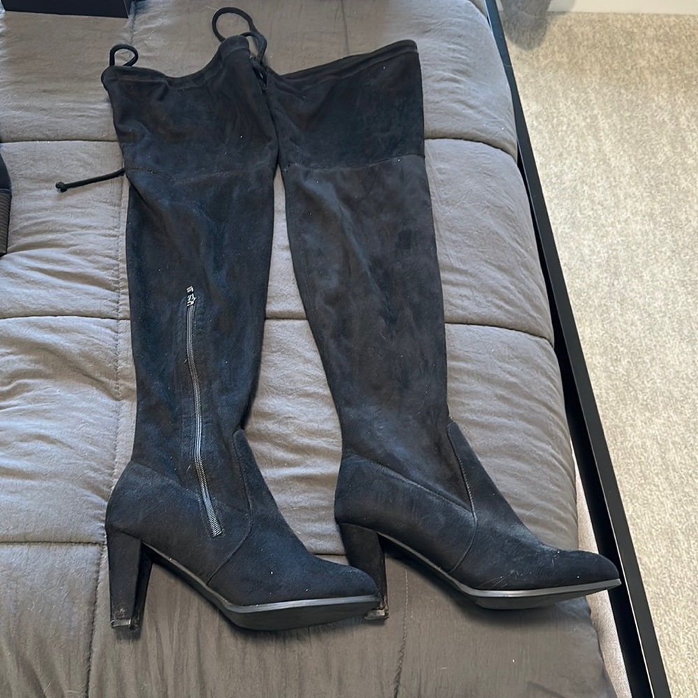 Black Thigh High Suede Wide Calf Boots